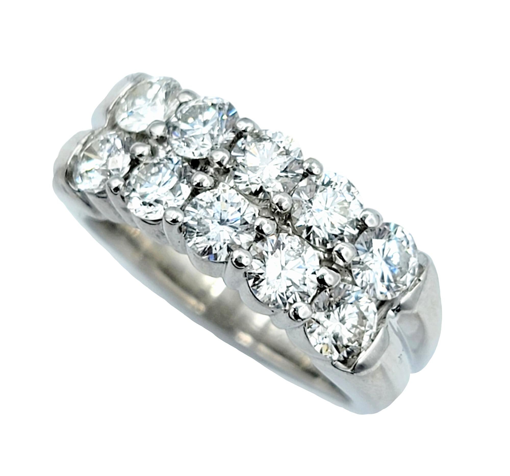 Contemporary 2.00 Carat 10 Stone Round Diamond Two Row Band Ring 14 Karat White Gold  For Sale