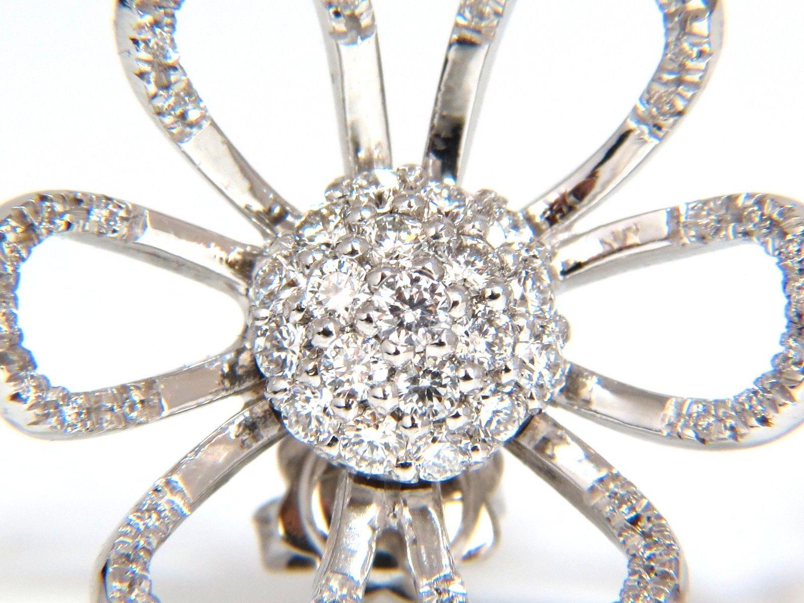 Round Cut 2.00 Carat 18 Karat 3D Raised Petal Cluster Dome Flower Deco Diamonds Earrings For Sale