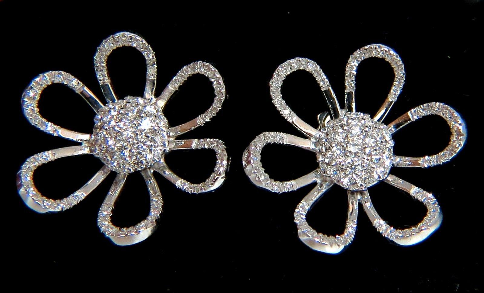 Women's or Men's 2.00 Carat 18 Karat 3D Raised Petal Cluster Dome Flower Deco Diamonds Earrings For Sale