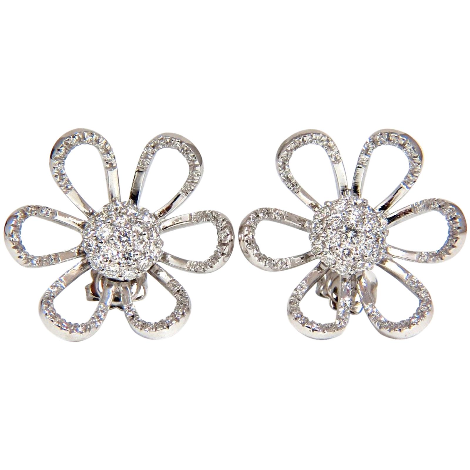 2.00 Carat 18 Karat 3D Raised Petal Cluster Dome Flower Deco Diamonds Earrings For Sale