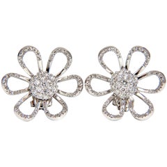 2.00 Carat 18 Karat 3D Raised Petal Cluster Dome Flower Deco Diamonds Earrings