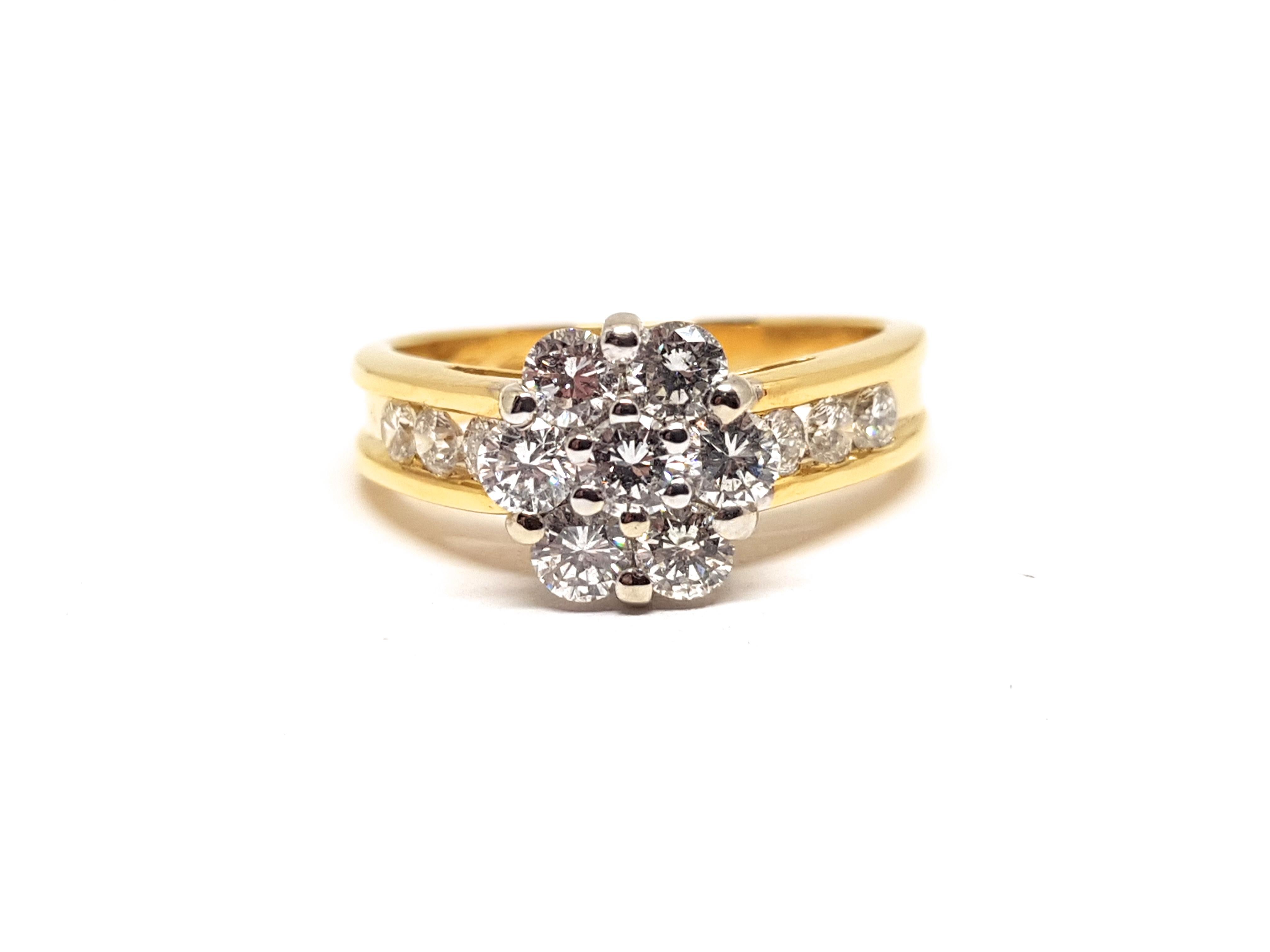 Contemporary 2.00 Carat 18 Karat Yellow White Gold Diamond Cluster Ring For Sale