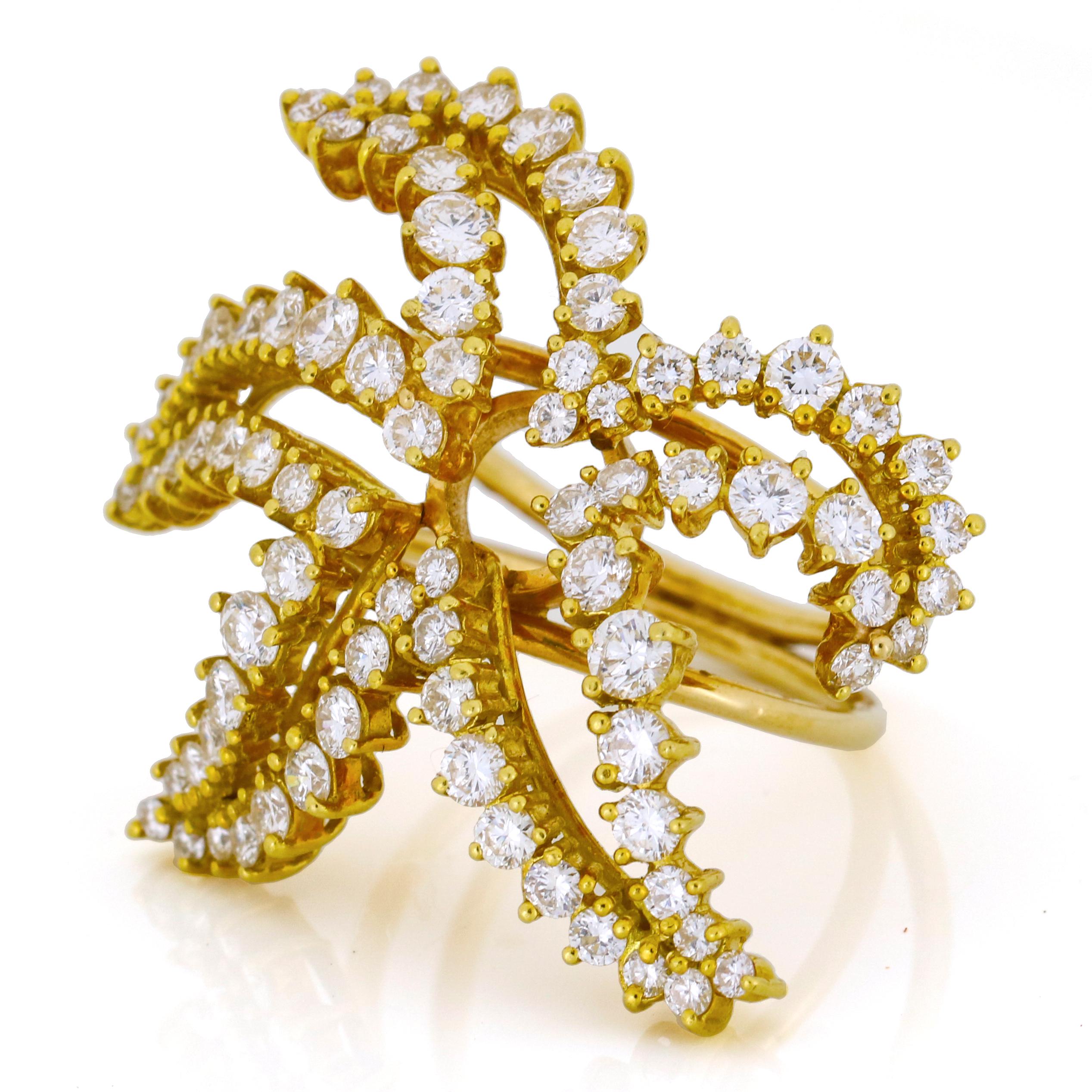 2.00 Carat 18 Karat Yellow Gold Diamond Starfish Fashion Statement Ring For Sale 1