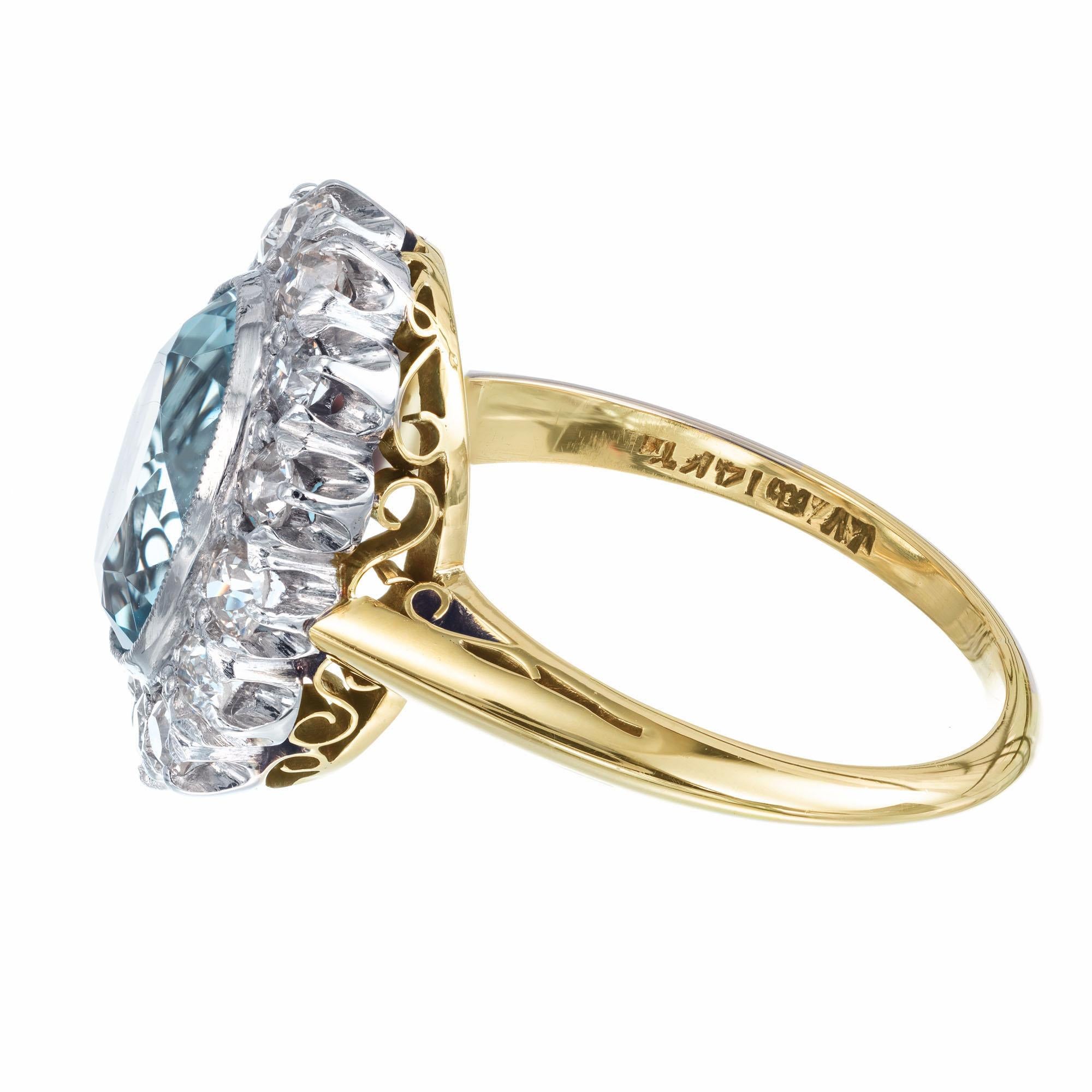 2.00 Carat Aquamarine Diamond Halo Yellow White Gold Ring In Good Condition In Stamford, CT