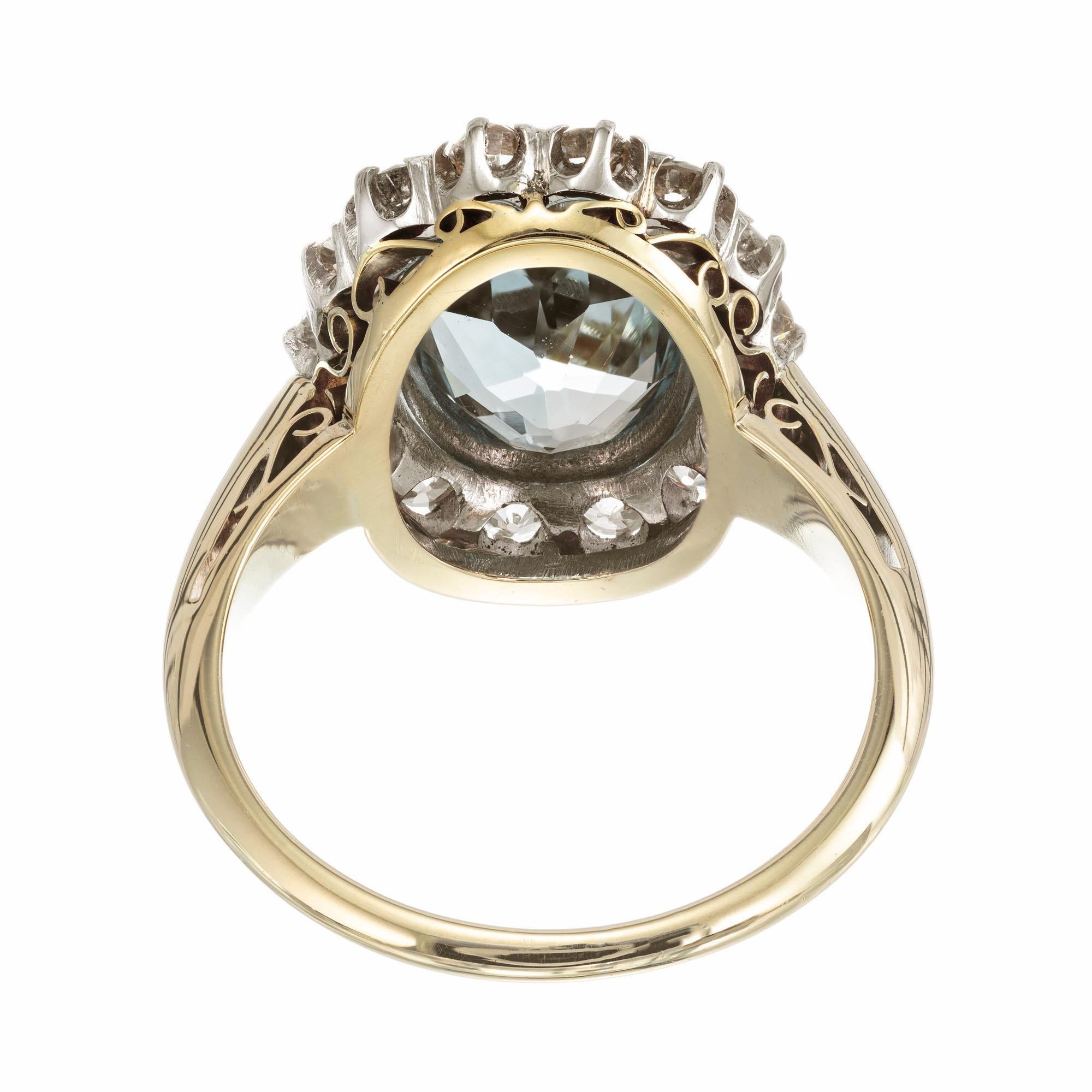 Women's 2.00 Carat Aquamarine Diamond Halo Yellow White Gold Ring