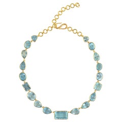 Ico & the Bird Fine Jewelry Aquamarine Diamond 'Jali’ 22 Karat Gold Necklace 