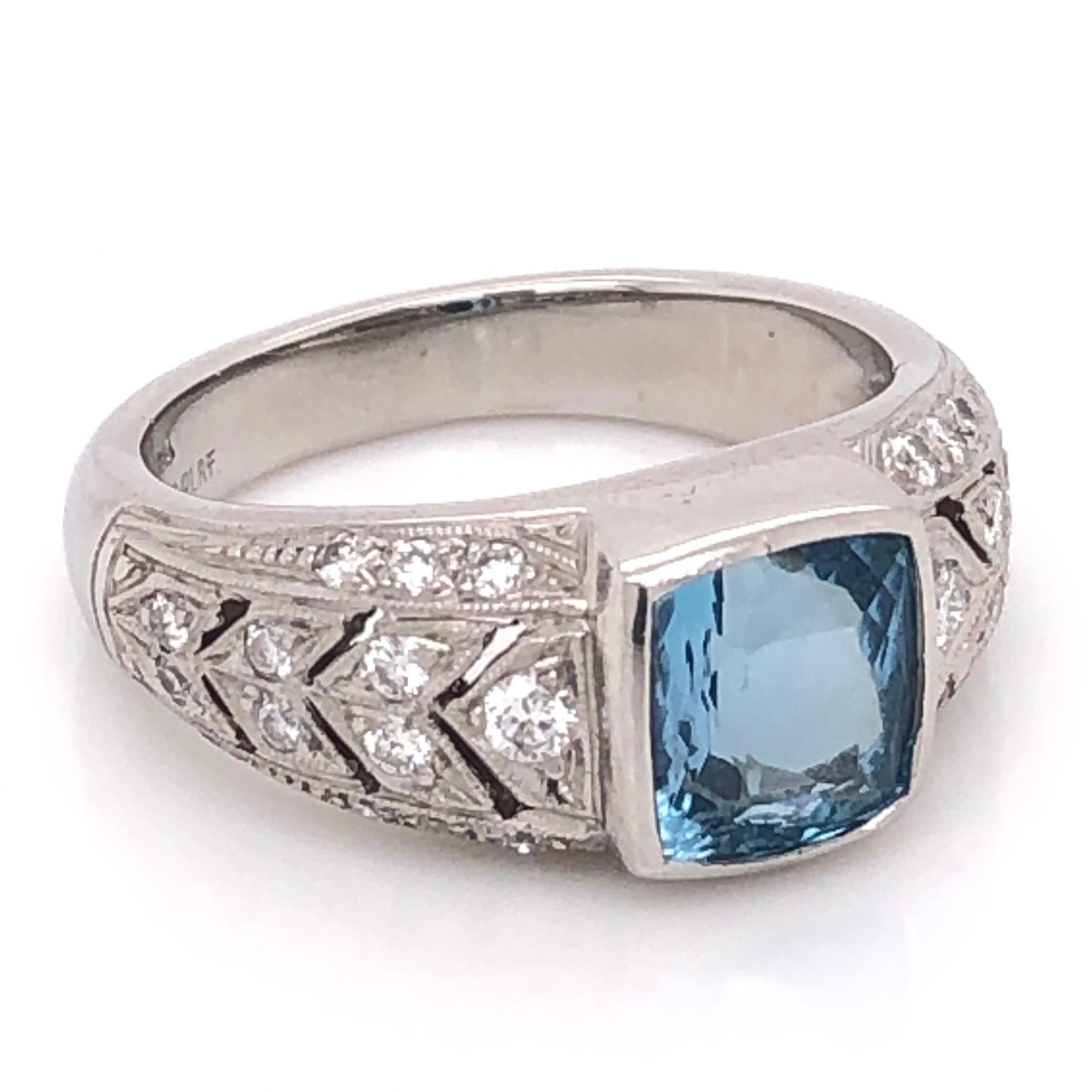 2 Carat Aquamarine Diamond Platinum Designer James Fine Ring Estate Fine Jewelry 1
