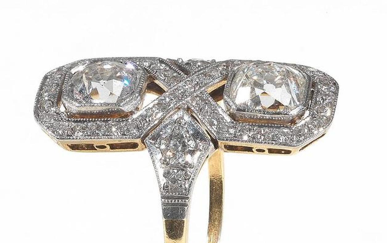 2.00 Carat Art Deco Diamond Gold Platinum Engagement Ring In Excellent Condition In Firenze, IT