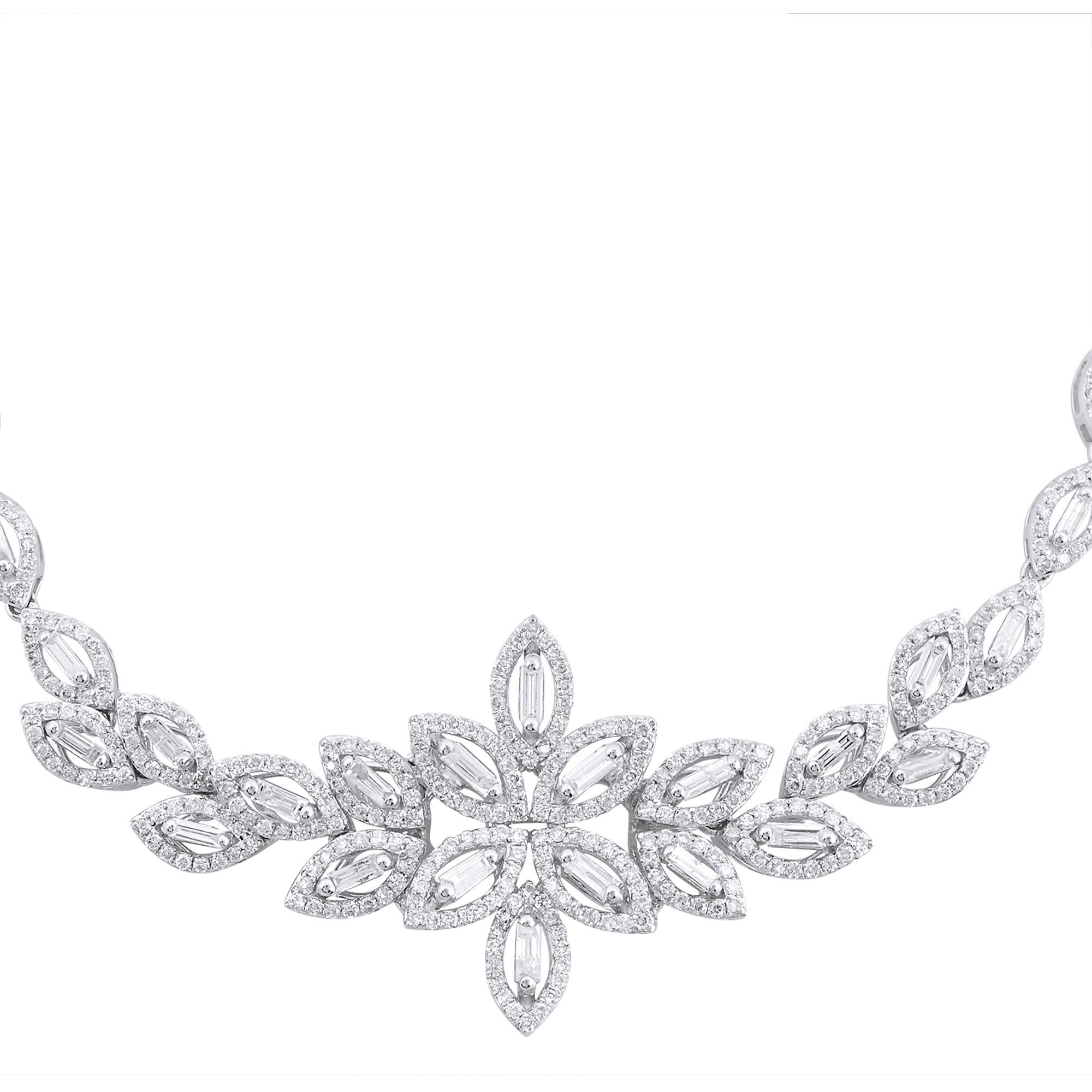 Modern 2.00 Carat Baguette Diamond Multi Leaf Design Charm Bracelet 18 Karat White Gold For Sale
