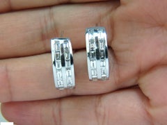 2.00 Carat Baguette Two Rows Diamond Hoop Clip Earrings 14 Karat