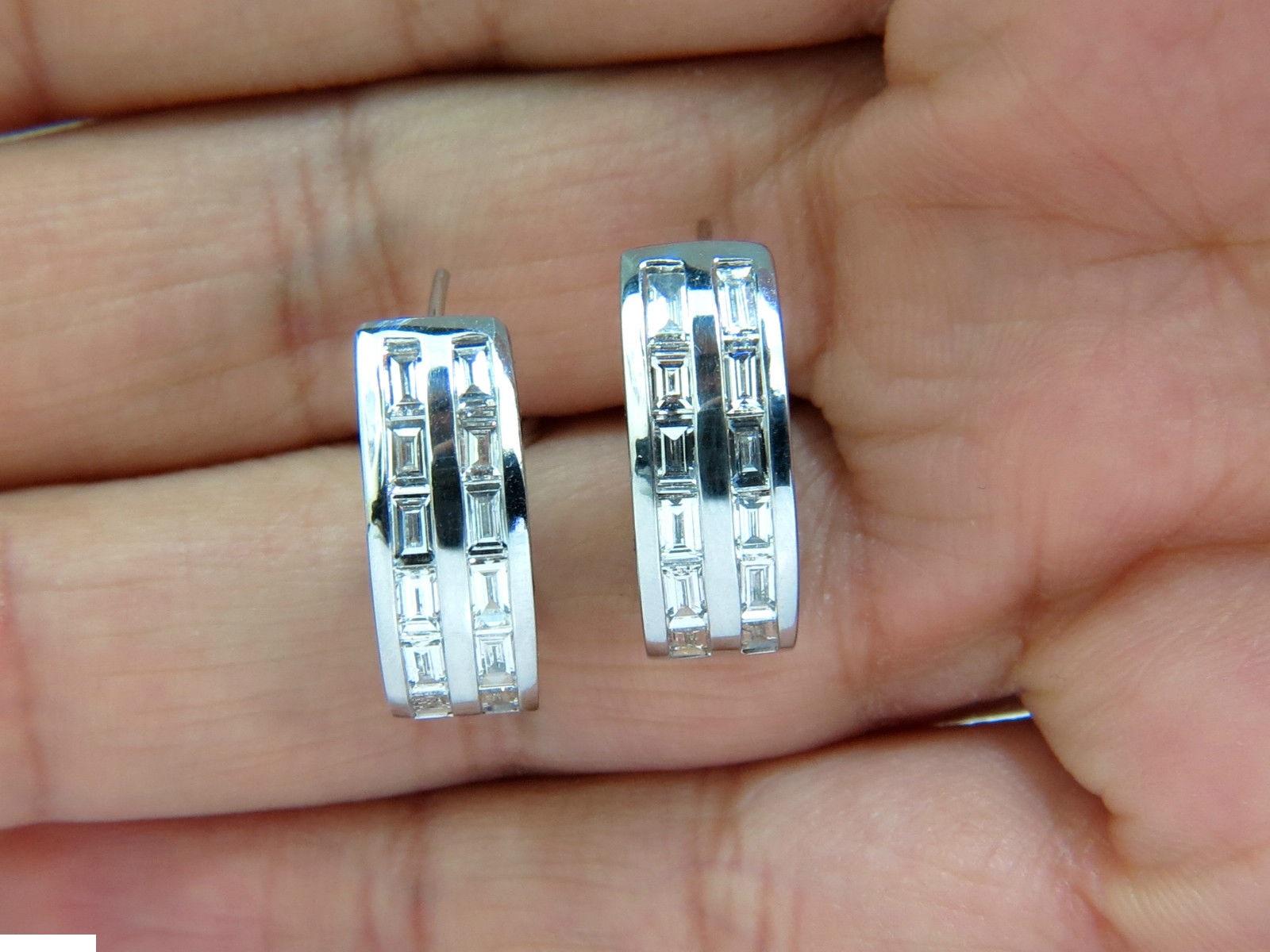 2.00 Carat Baguette Two Rows Diamond Hoop Clip Earrings 14 Karat In New Condition For Sale In New York, NY