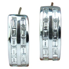 2.00 Carat Baguette Two Rows Diamond Hoop Clip Earrings 14 Karat*