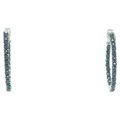 2.00 Carat Black Diamond 14 Karat White Gold Hoop Earrings