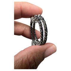 Orecchini a cerchio in oro bianco 14 carati con diamante nero da 2,00 carati