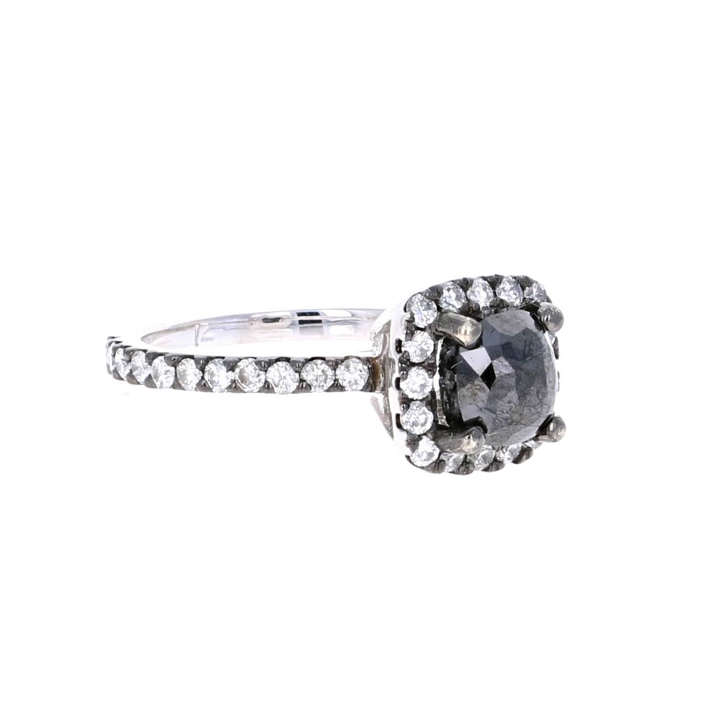 Modern 2.00 Carat Black Diamond White Gold Engagement Ring