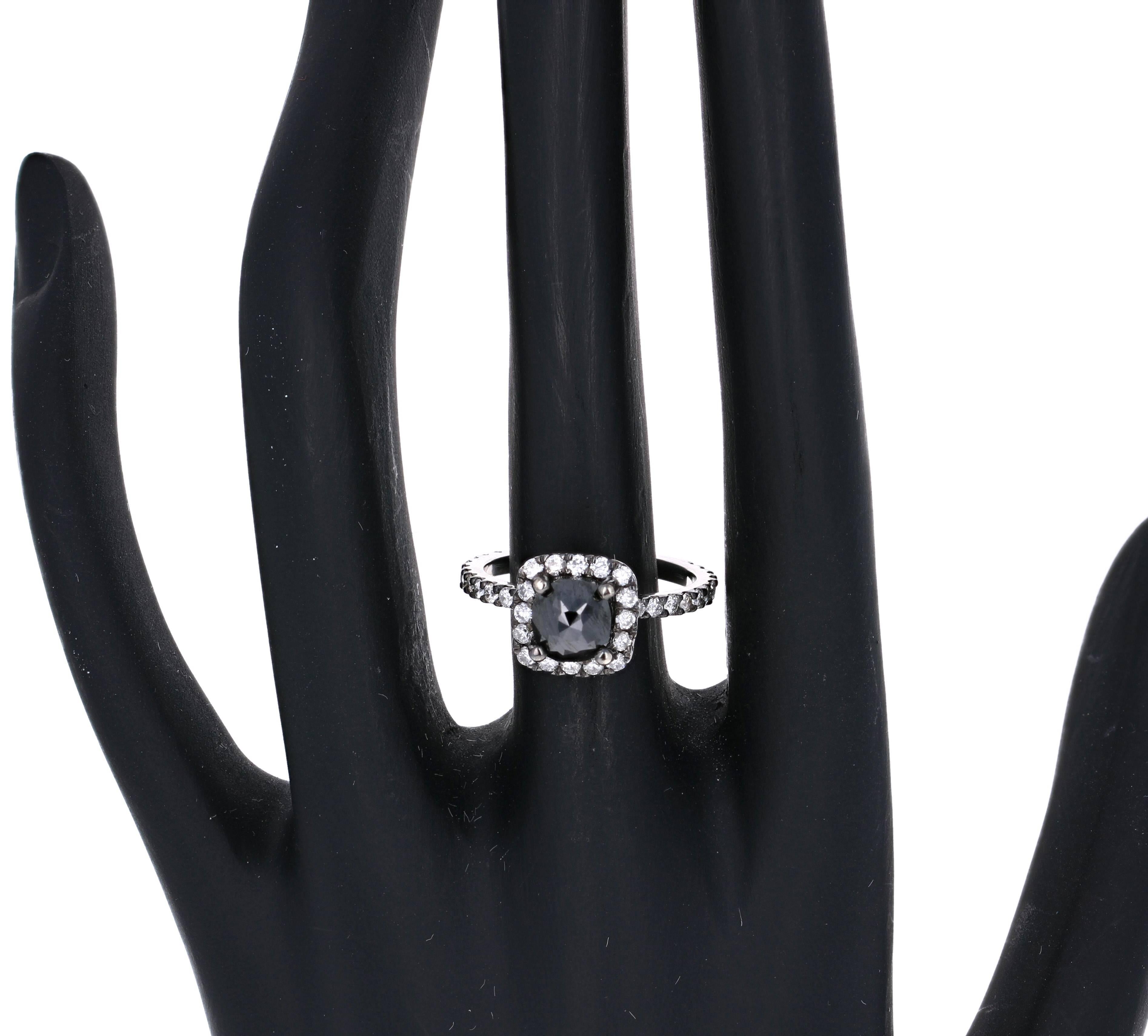 2.00 Carat Black Diamond White Gold Engagement Ring In New Condition In Los Angeles, CA