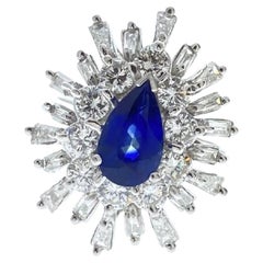 2.00 Carat Blue Pear Sapphire & Diamond RIng In Platinum