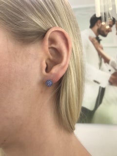 2.00 Carat Blue Sapphire 18 Karat Gold Pave Set Diamond Stud Earrings