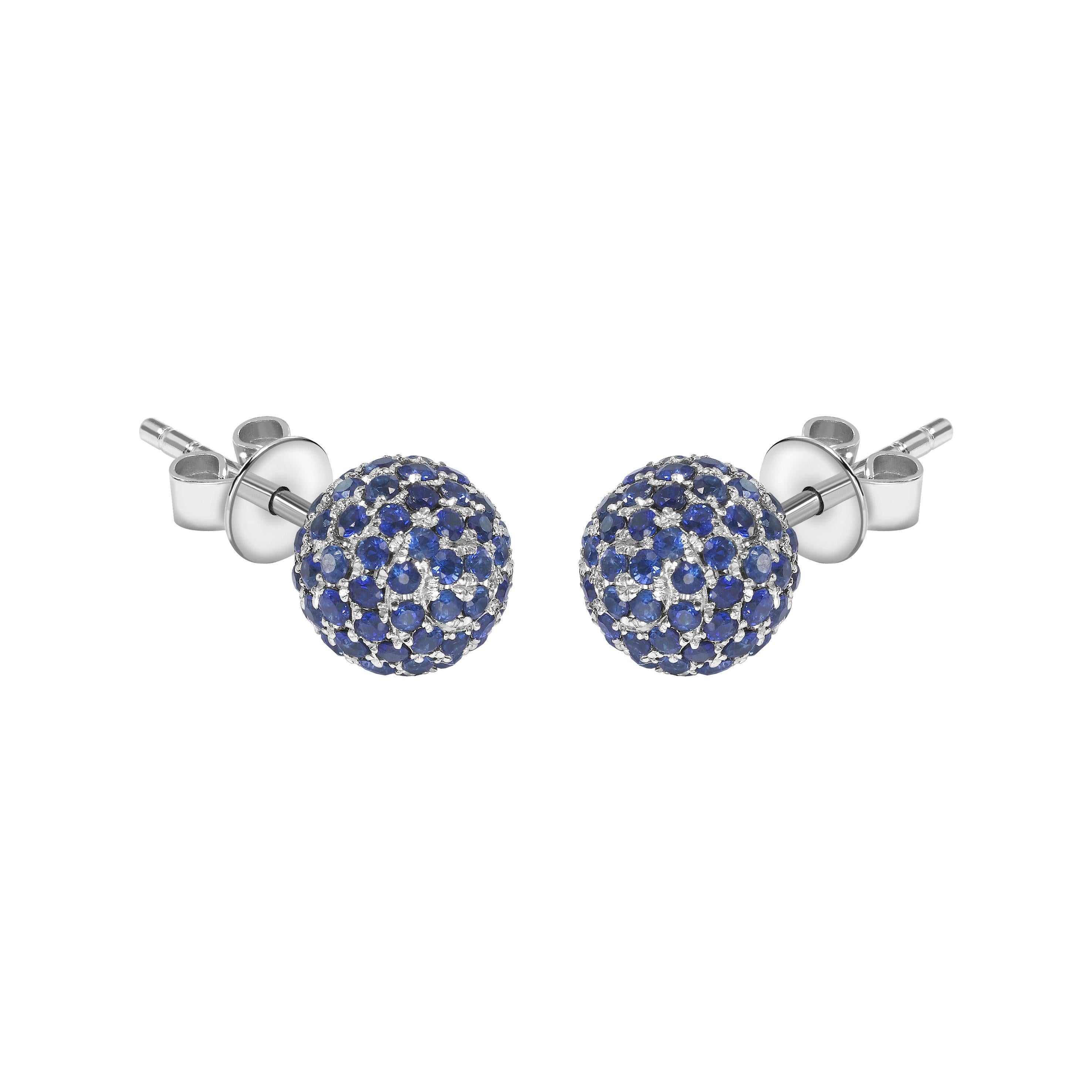 2.00 Carat Blue Sapphire 18 Karat Gold Pave Set Diamond Stud Earrings