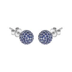 2.00 Carat Blue Sapphire 18 Karat Gold Pave Set Diamond Stud Earrings