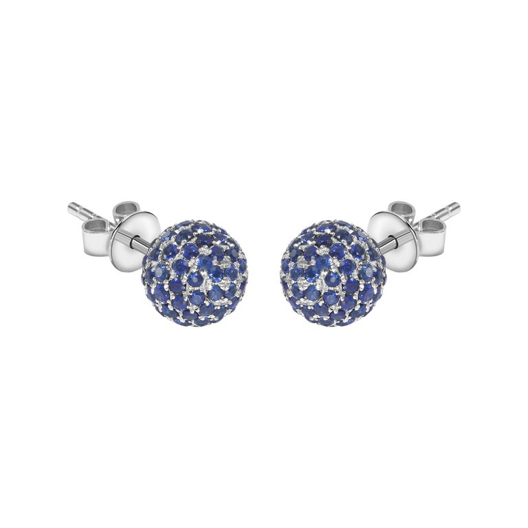 2.00 Carat Blue Sapphire 18 Karat Gold Pave Set Diamond Stud Earrings For Sale