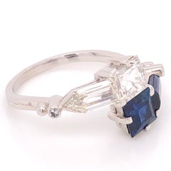 2.00 Carat Blue Sapphire and Diamond Bypass Platinum Ring Fine Estate Jewelry