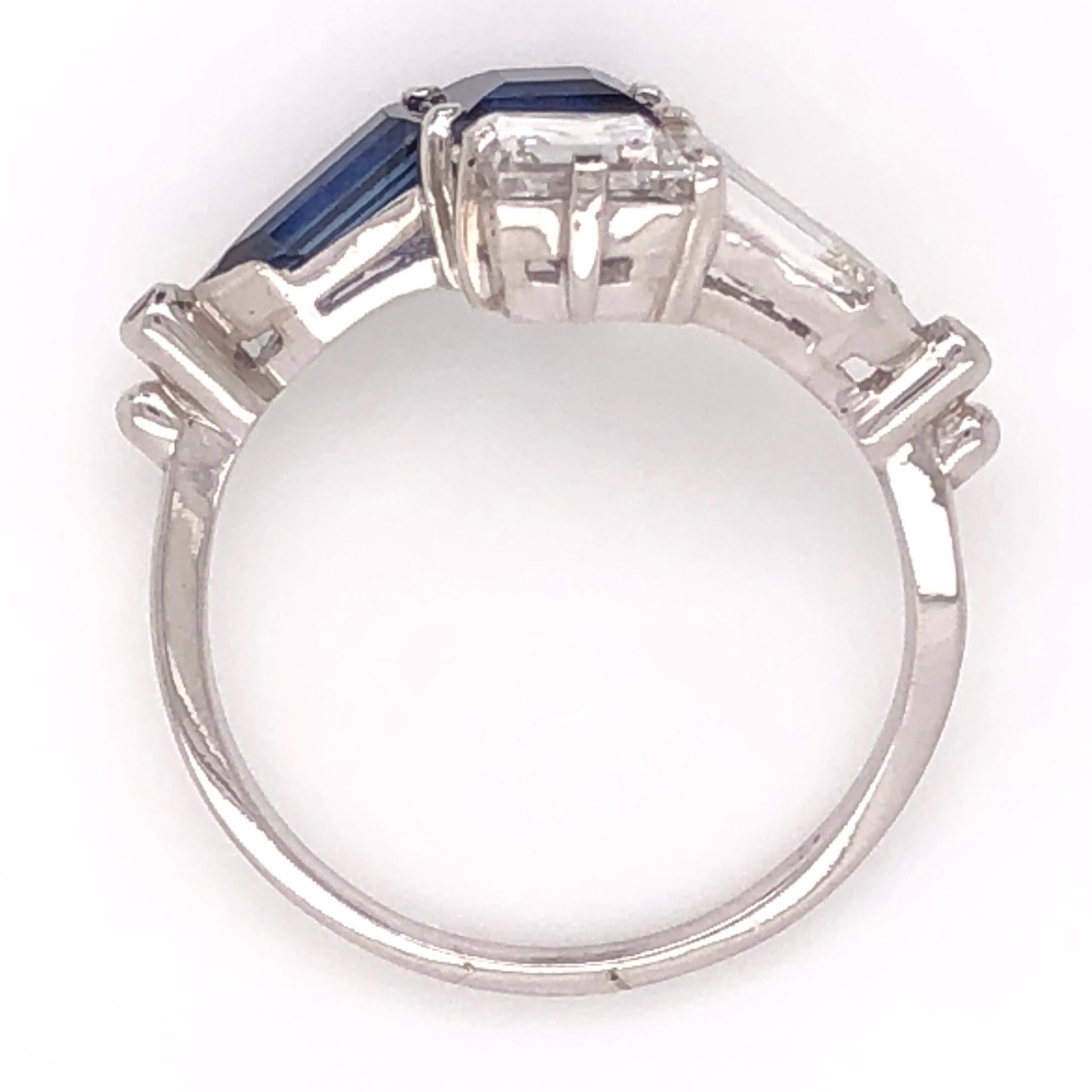 Mixed Cut 2.00 Carat Blue Sapphire and Diamond Bypass Platinum Ring Fine Estate Jewelry