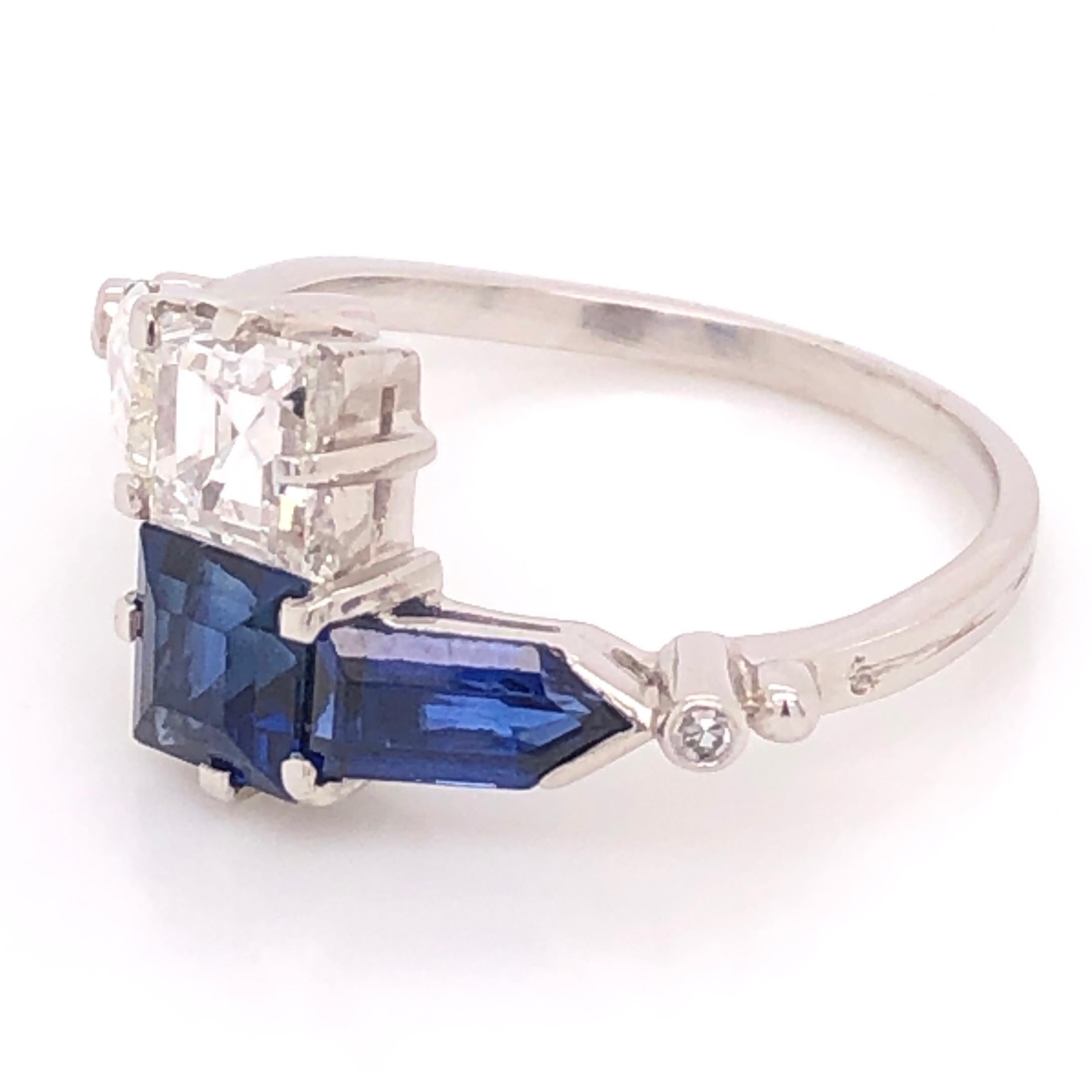 Women's 2.00 Carat Blue Sapphire and Diamond Bypass Platinum Ring Fine Estate Jewelry