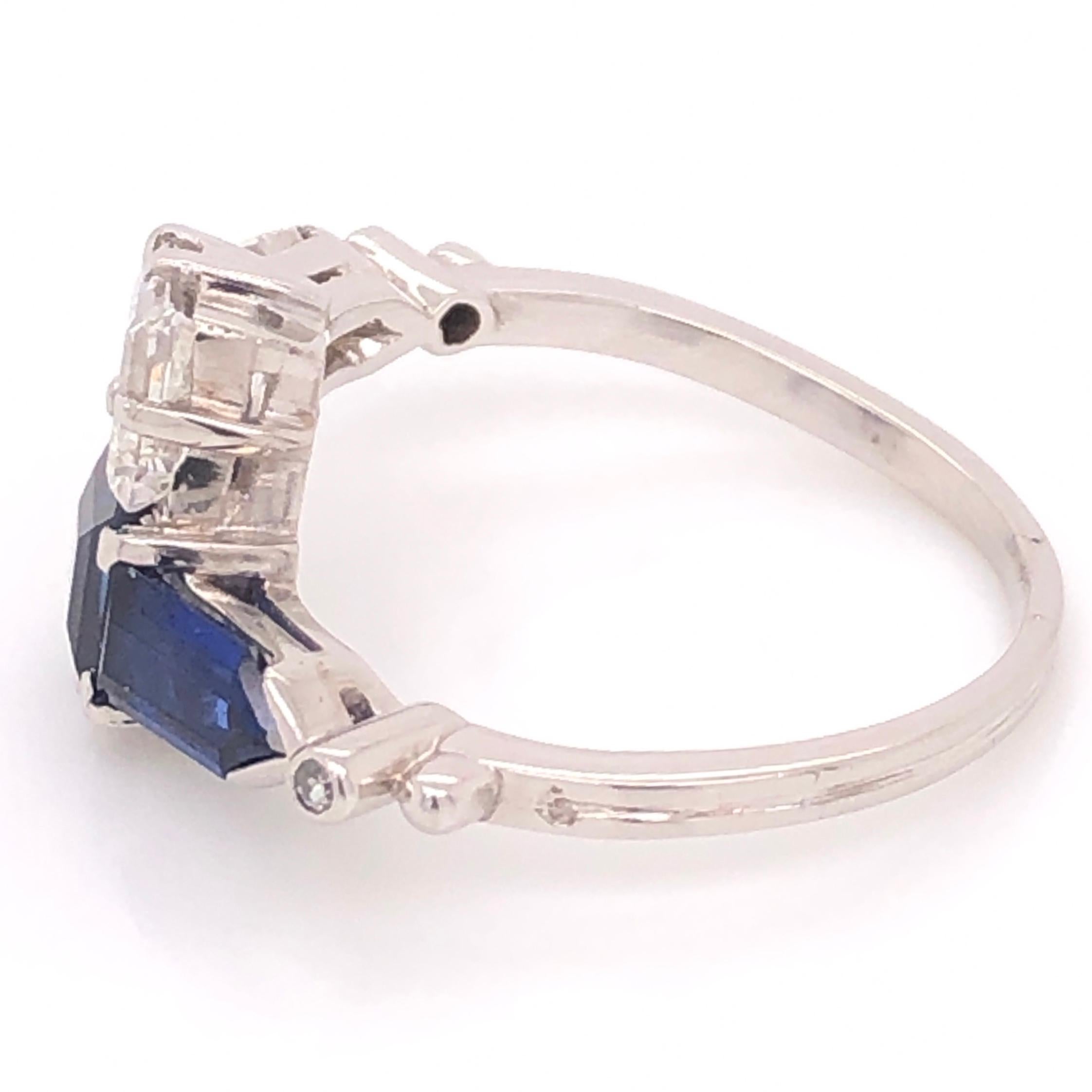 2.00 Carat Blue Sapphire and Diamond Bypass Platinum Ring Fine Estate Jewelry 1