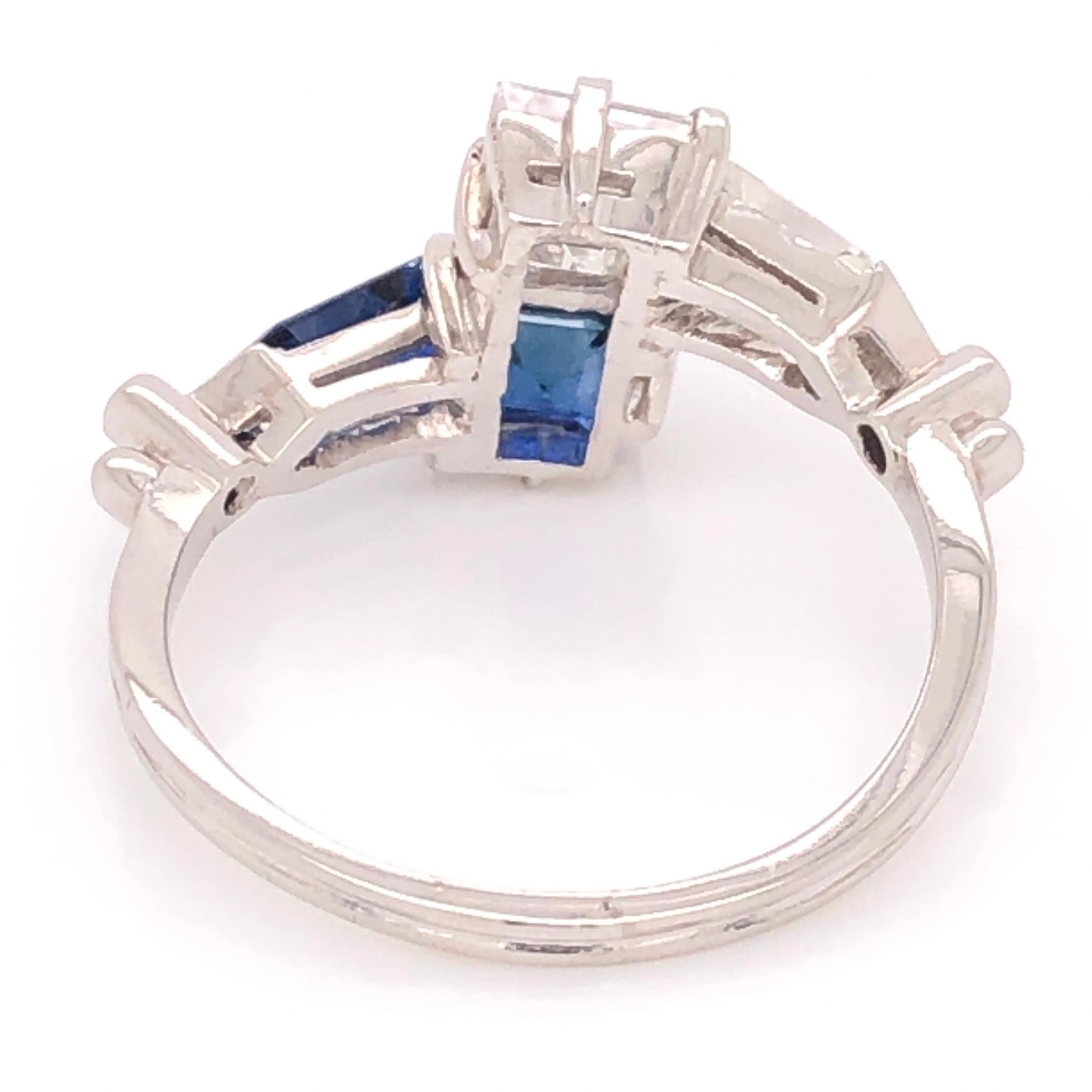 2.00 Carat Blue Sapphire and Diamond Bypass Platinum Ring Fine Estate Jewelry 2