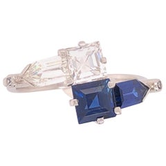 Vintage 2.00 Carat Blue Sapphire and Diamond Bypass Platinum Ring Fine Estate Jewelry