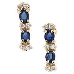 2.00 Carat Blue Sapphire Diamond Yellow Gold Dangle Earrings