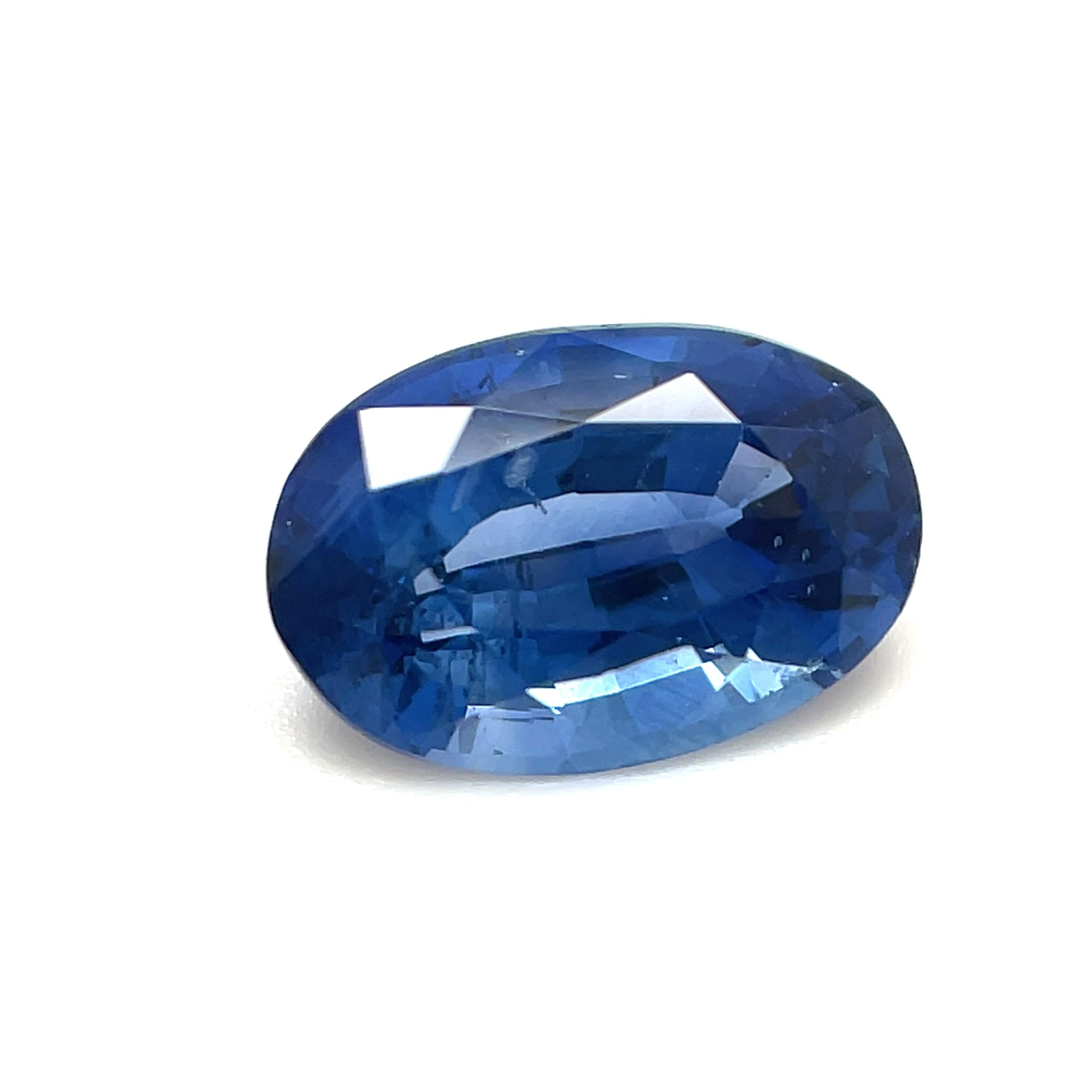 This pretty blue sapphire oval would make a beautiful engagement ring! Weighing 2.00 carats with crisp, medium blue color, this gemstone is nicely proportioned and bright, with both royal and brilliant powder blue highlights! Its slightly elongated