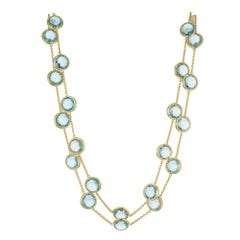 200 Carat Blue Topaz Yellow Gold Station Necklace