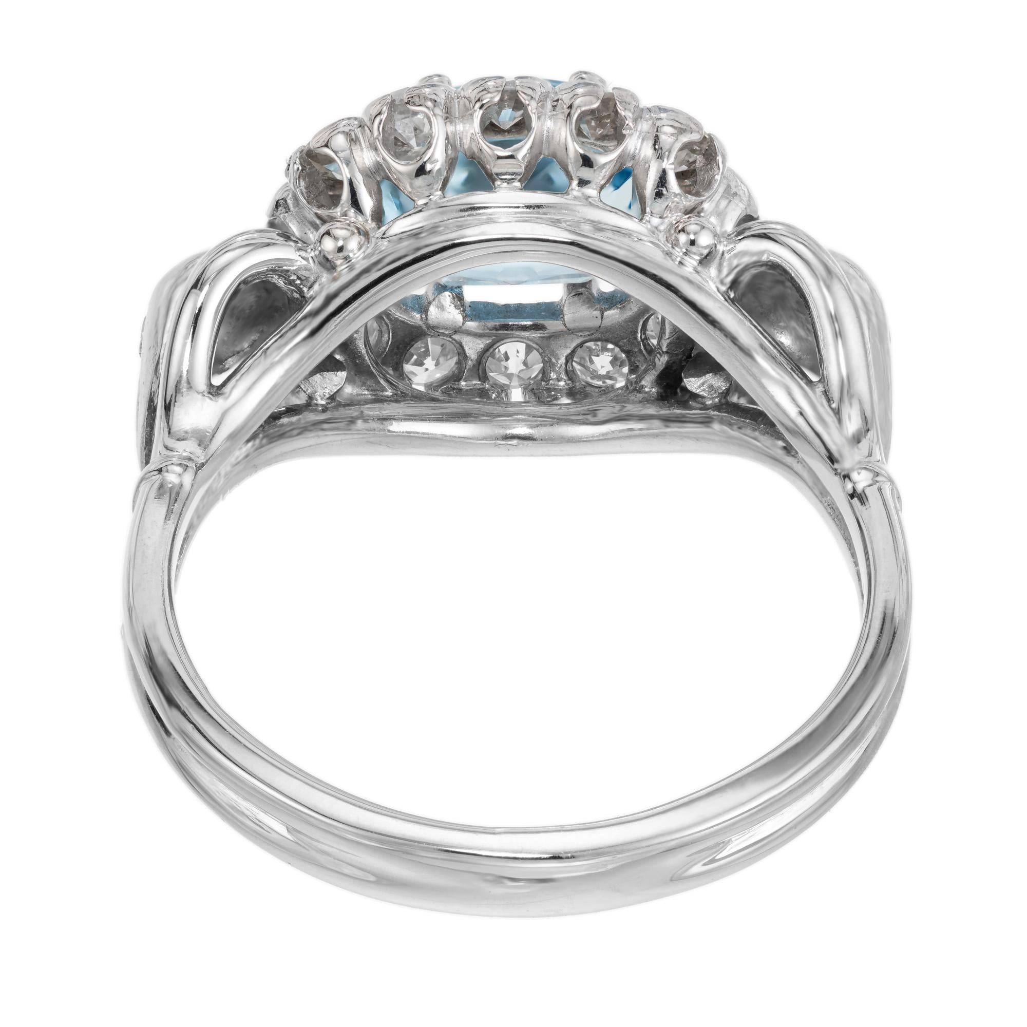 Cushion Cut 2.00 Carat Blue Zircon Diamond Halo White Gold Engagement Ring For Sale