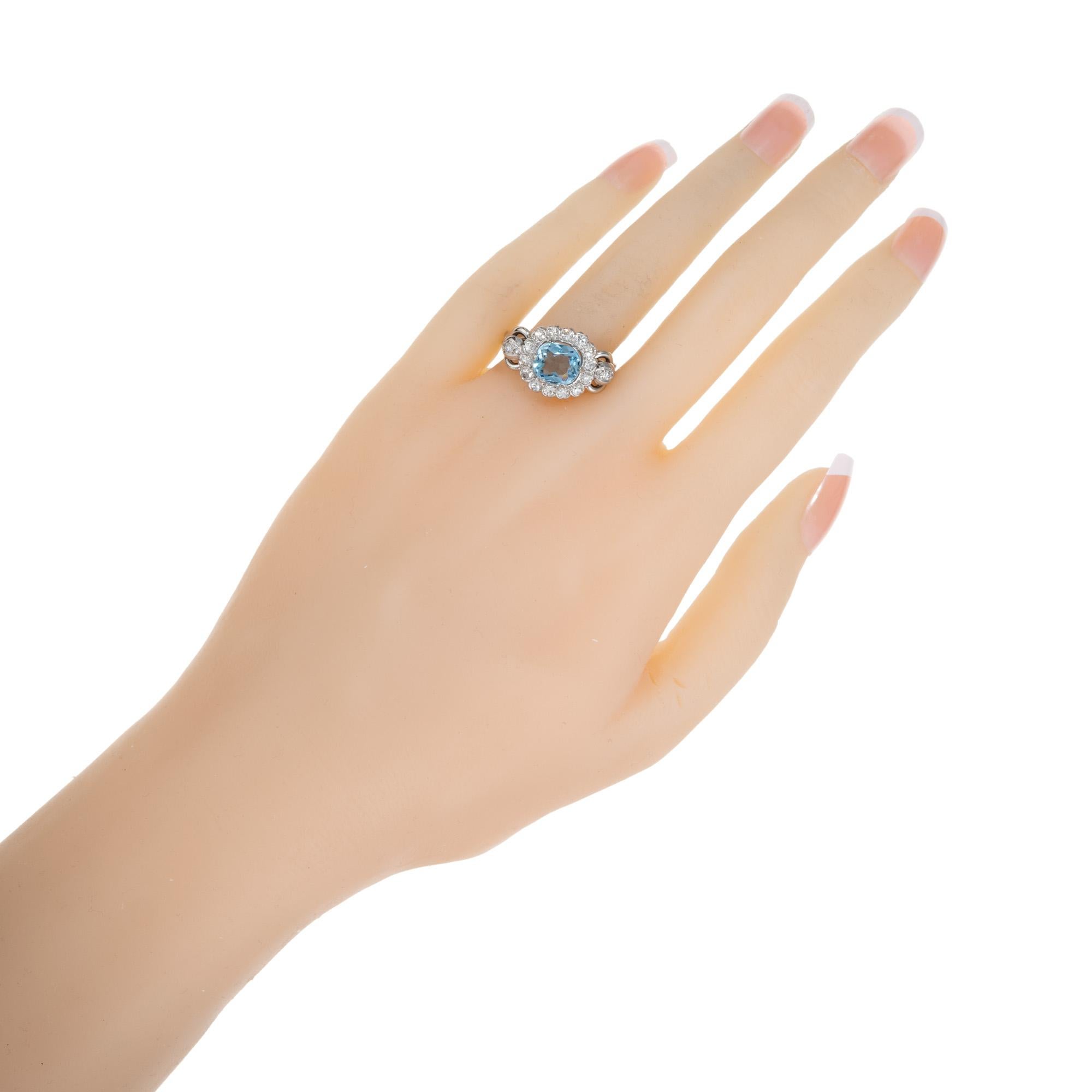 Women's 2.00 Carat Blue Zircon Diamond Halo White Gold Engagement Ring For Sale