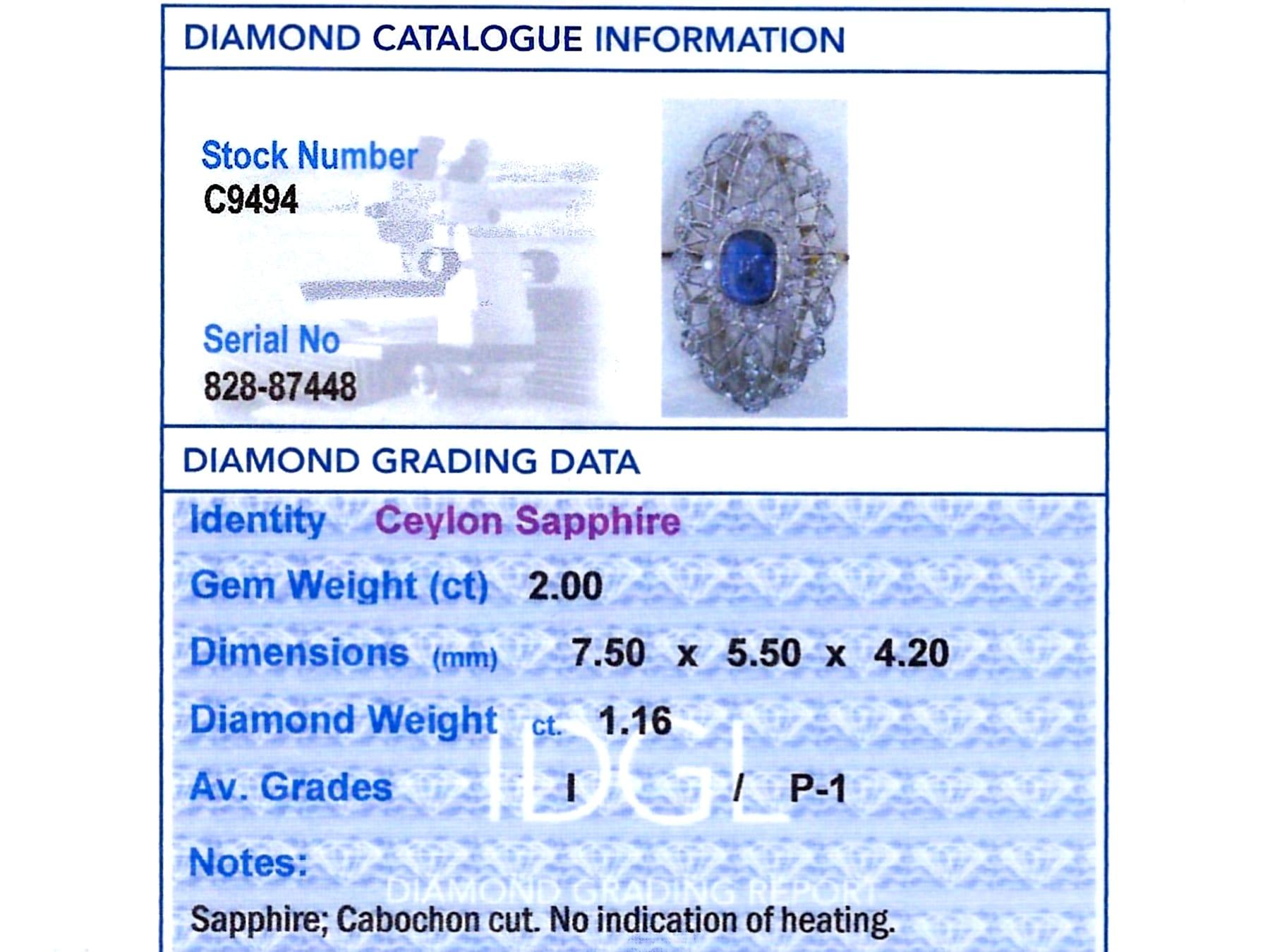 2,00 Karat Ceylon Saphir und 1,16 Karat Diamant 18k Gelbgold Cocktail Ring im Angebot 9