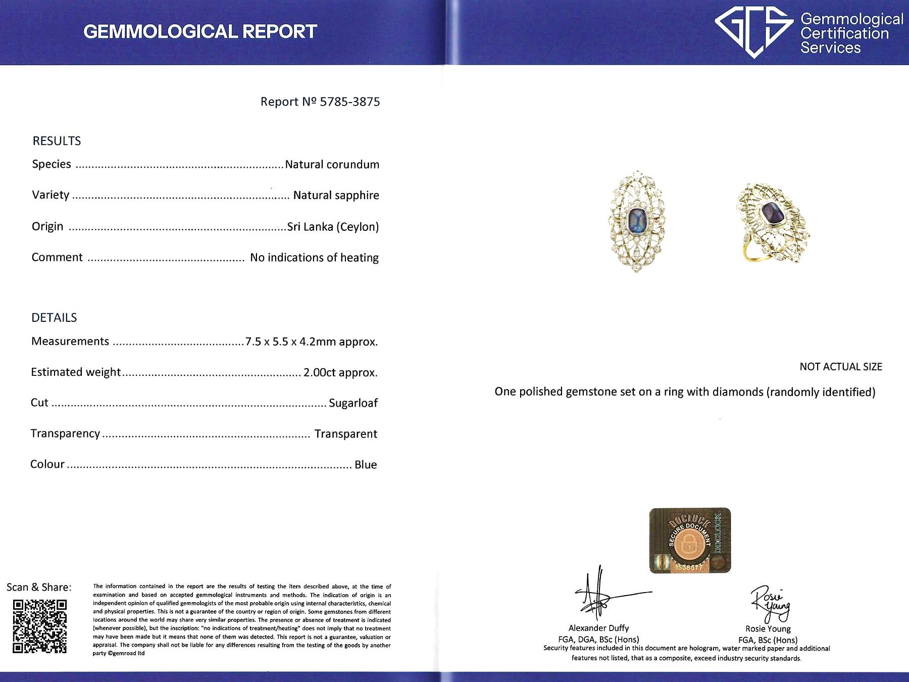 2,00 Karat Ceylon Saphir und 1,16 Karat Diamant 18k Gelbgold Cocktail Ring im Angebot 10