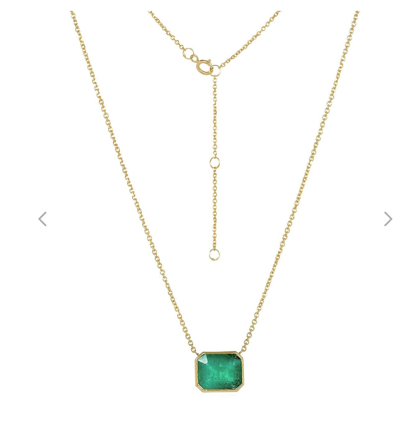 Emerald Cut 2.00 Carat Colombian Emerald Solitaire Pendant Necklace 18k Gold
