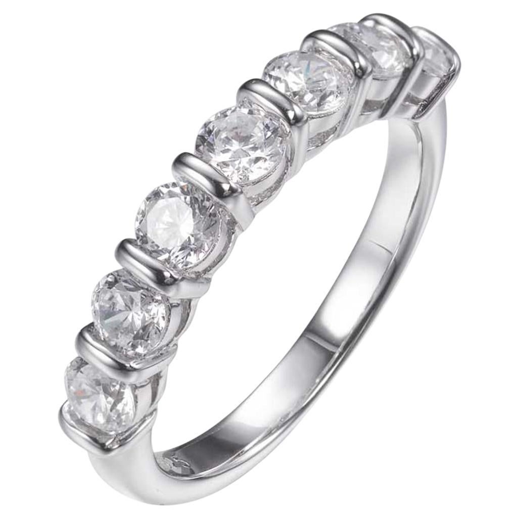2.00 Carat Cubic Zirconia Seven Stone Half Eternity Sterling Silver Ring For Sale