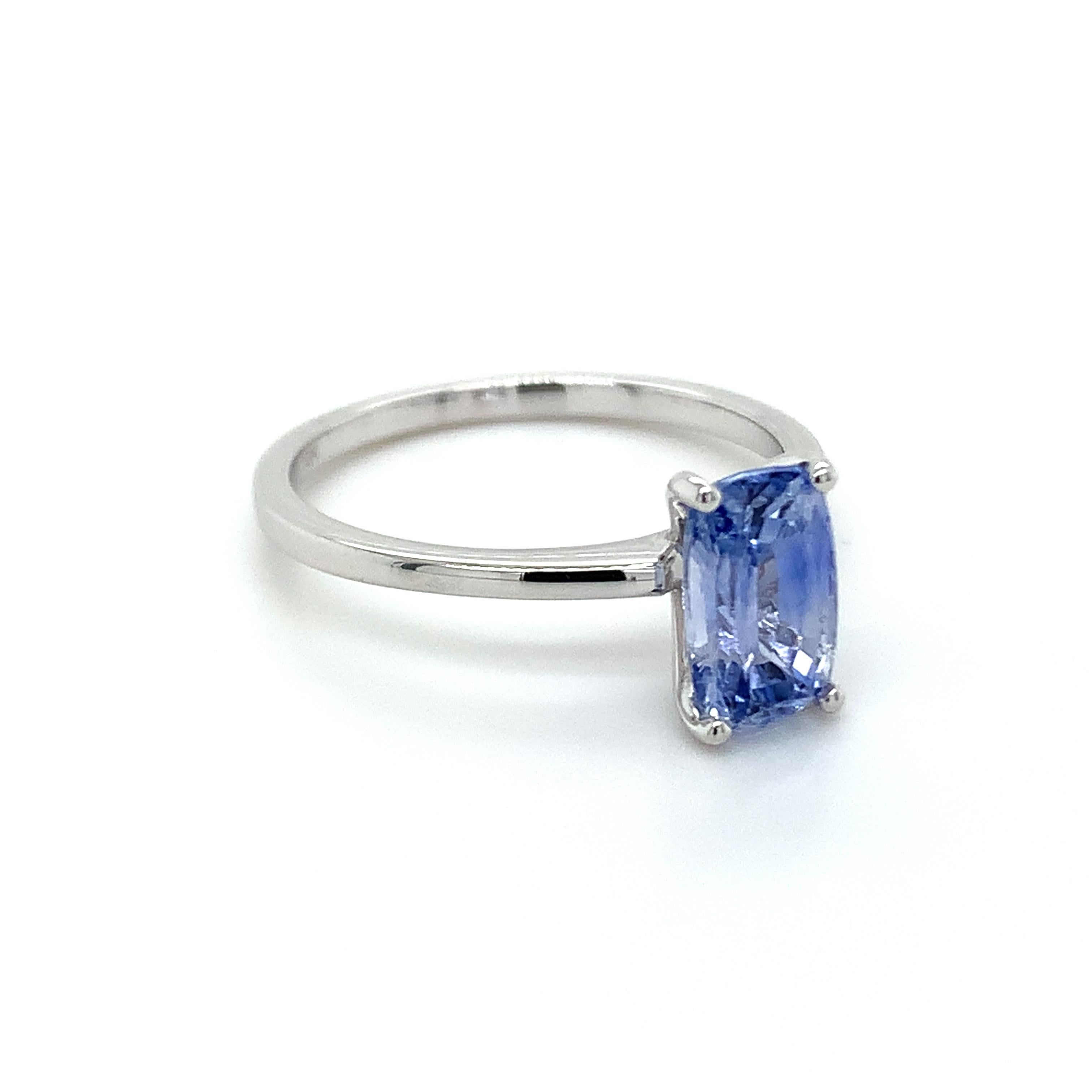 Modern 2.00 Carat Cushion Shape Blue Sapphire Ring in 10k White Gold For Sale