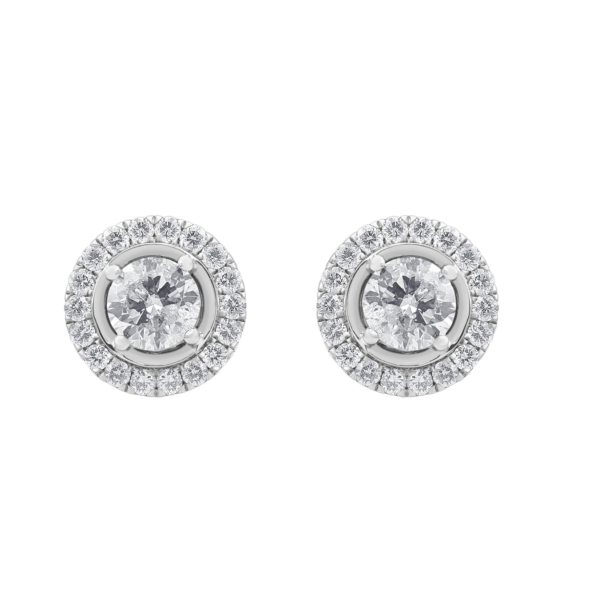 These sparkling Composite diamond stud earrings are designed to dazzle. Crafted in 14K white gold, each earring showcases a 3/4 ct. diamond wrapped in a frame of petite diamonds. Captivating with 2 cts of diamonds and a brilliant buffed luster with
