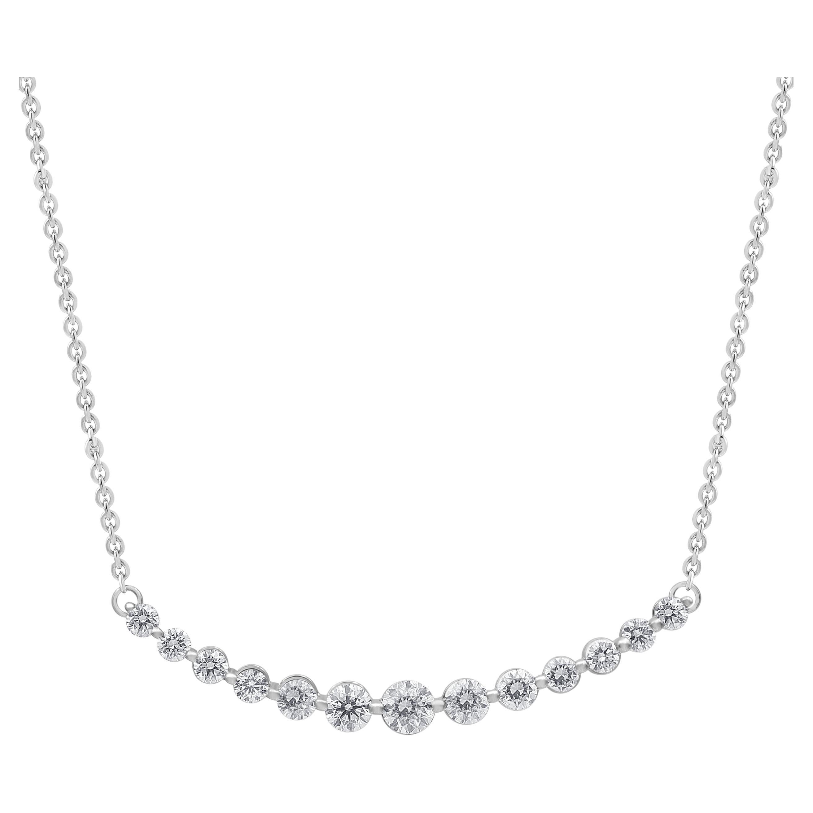 2.00 Carat Diamond, 18K White Gold Prong Set Curved Necklace For Sale