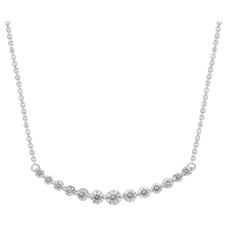 2.00 Carat Diamond, 18K White Gold Prong Set Curved Necklace For Sale