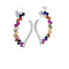 2.00 Carat Diamond and Multi Color Sapphire White Gold Earrings