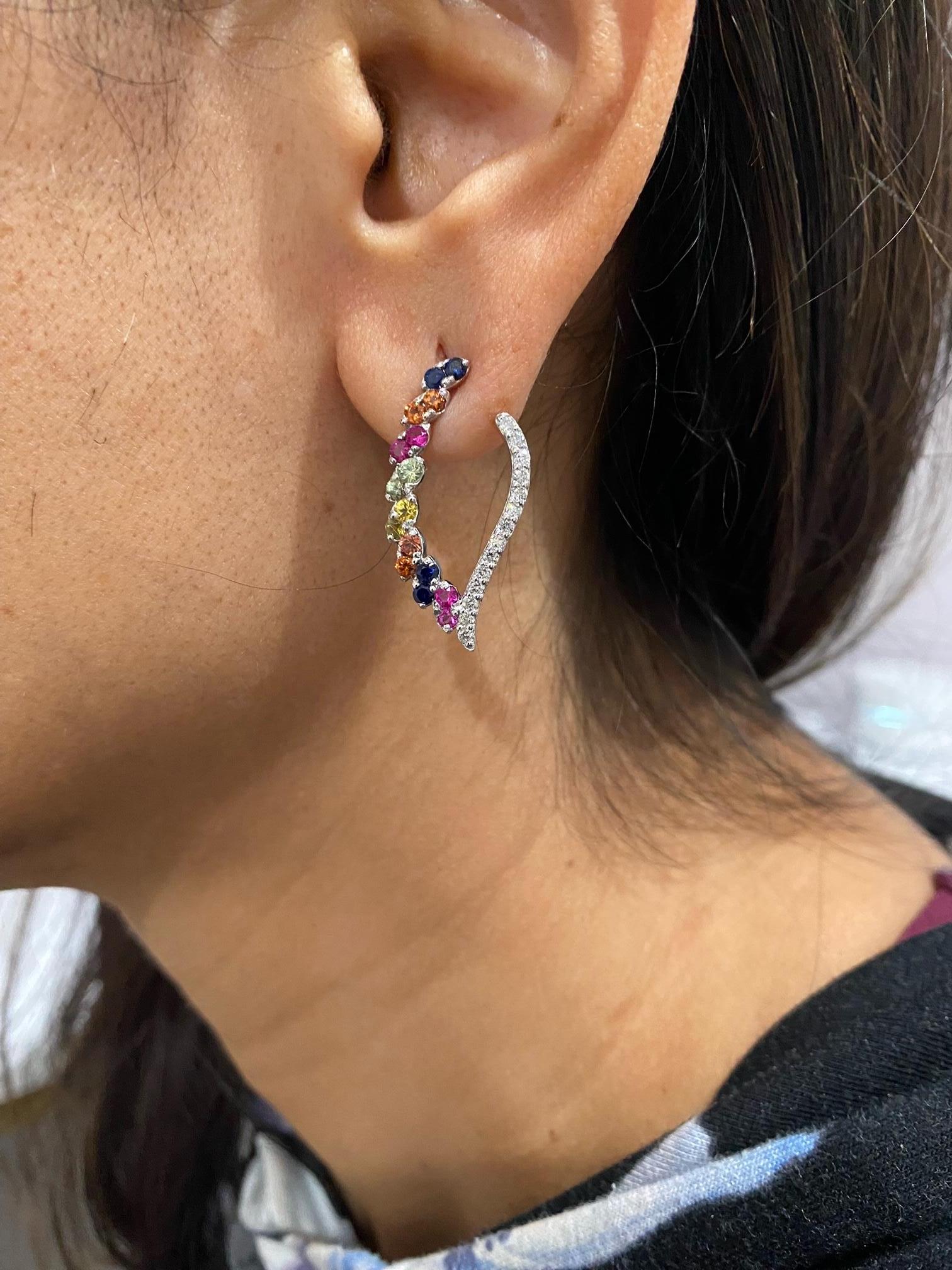 2.00 Carat Diamond and Multi Color Sapphire White Gold Earrings For Sale 1