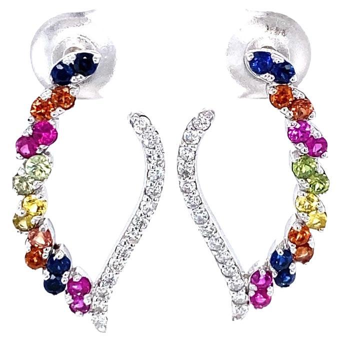 2.00 Carat Diamond and Multi Color Sapphire White Gold Earrings For Sale