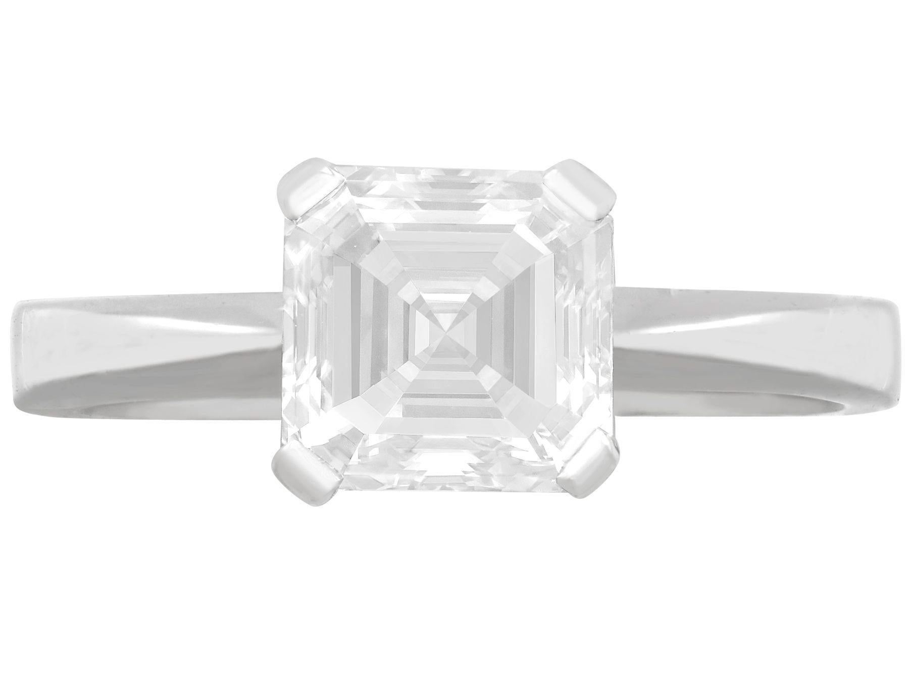 Asscher Cut 2.00 Carat Diamond and Platinum Solitaire Engagement Ring For Sale