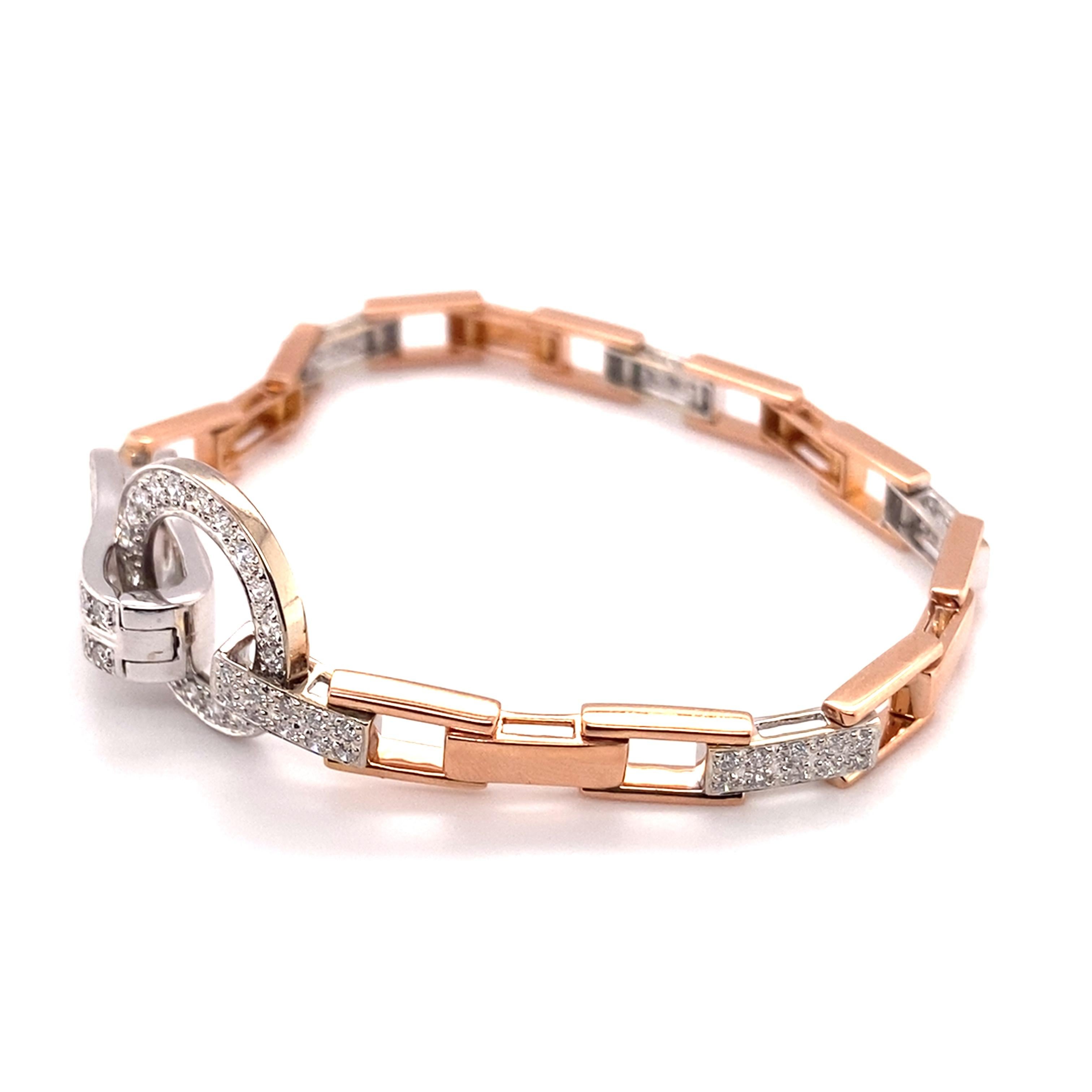 Retro 2.00 Carat Diamond Bracelet in 18 Karat Rose and White Gold