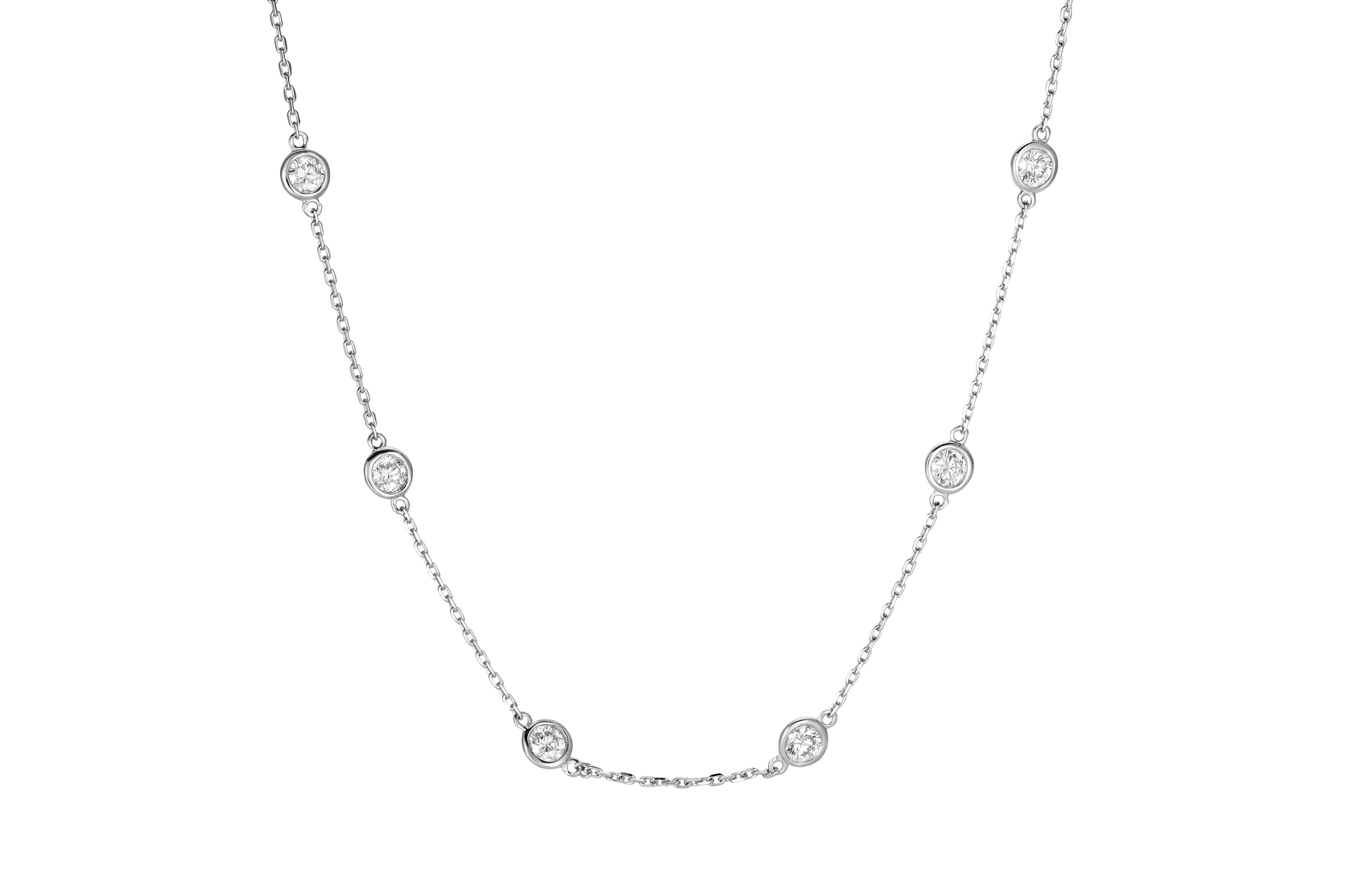 
2.00 Carat Diamond by the Yard Necklace G SI 14K White Gold 14 stones 18 inches

    100% Natural Diamonds, Not Enhanced in any way Round Cut Diamond by the Yard Necklace  
    2.00CT
    Color G-H 
    Clarity SI  
    14K White Gold, Bezel style